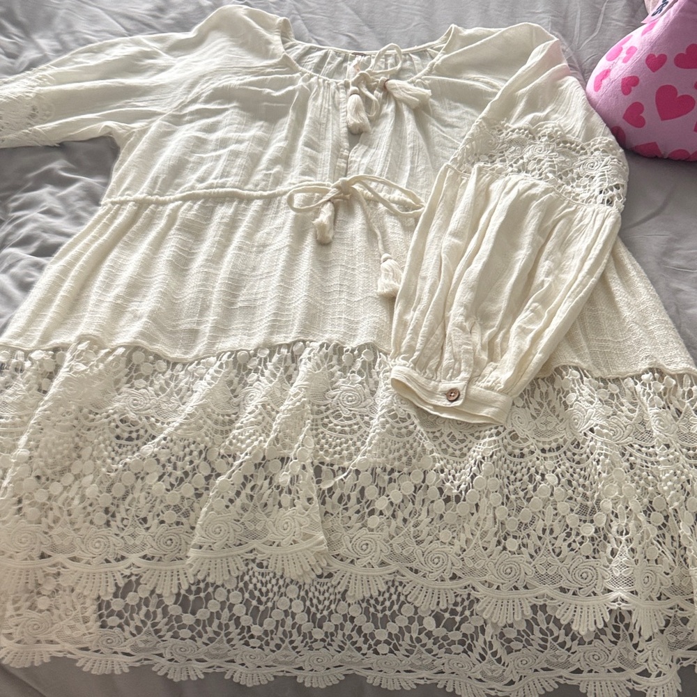 Free People Ivory Lace Long Sleeve Dress